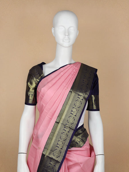 Pink Floral Woven Pure Kanchipuram Silk Saree - Diadem