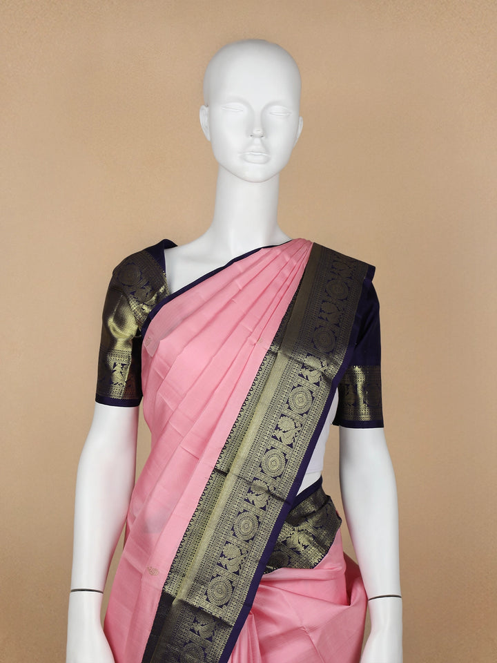 Pink Floral Woven Pure Kanchipuram Silk Saree - Diadem