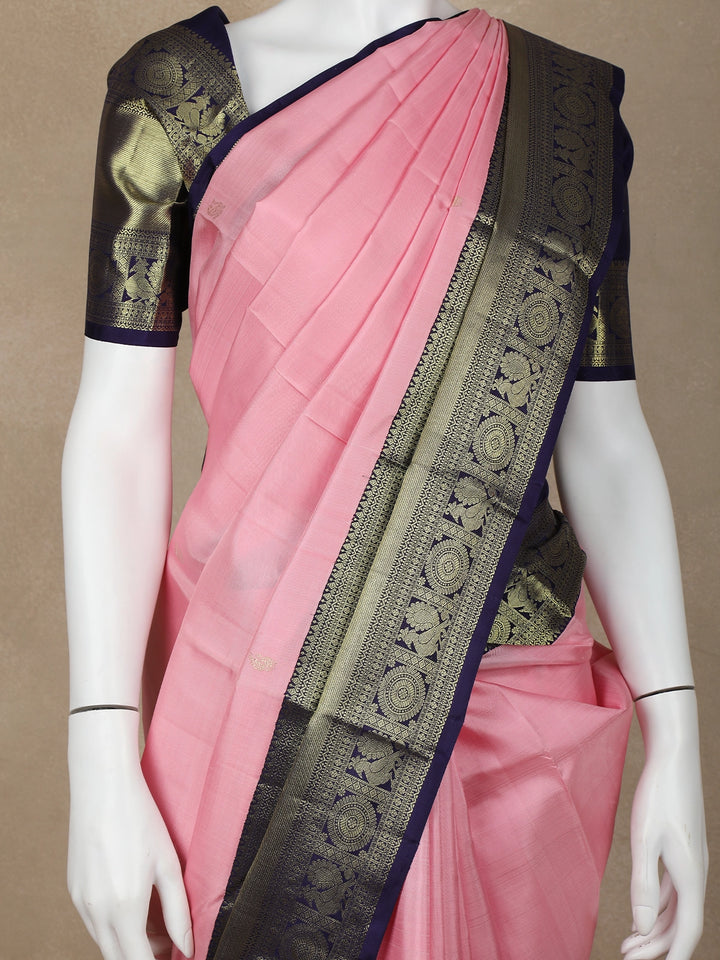 Pink Floral Woven Pure Kanchipuram Silk Saree - Diadem