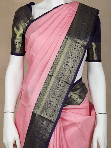 Pink Floral Woven Pure Kanchipuram Silk Saree - Diadem