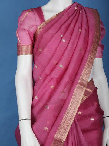 Pink Gold Zari Butta Organza Saree - Diadem
