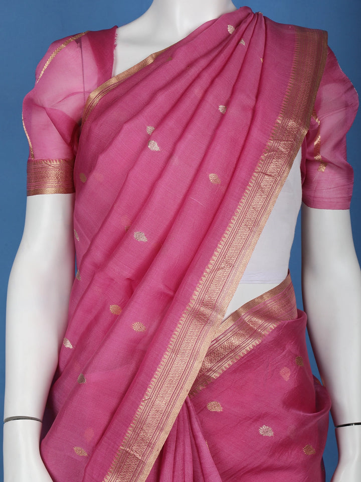 Pink Gold Zari Butta Organza Saree - Diadem