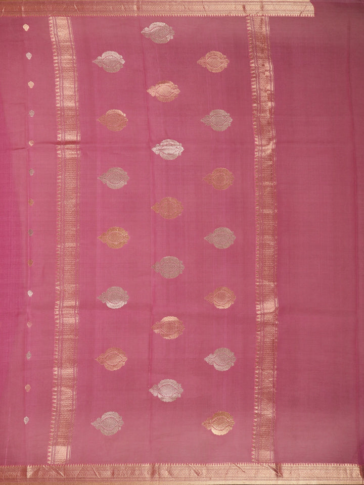 Pink Gold Zari Butta Organza Saree - Diadem