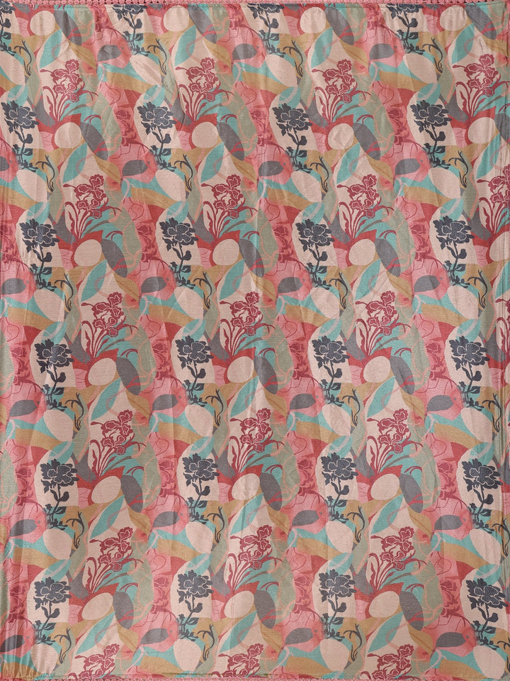 Pink Multicolor Floral Printed Synthetic Saree with Embroidered Blouse - Diadem