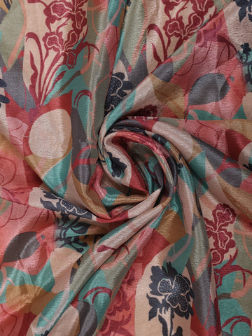 Pink Multicolor Floral Printed Synthetic Saree with Embroidered Blouse - Diadem