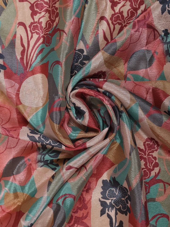 Pink Multicolor Floral Printed Synthetic Saree with Embroidered Blouse - Diadem