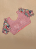 Pink Multicolor Floral Printed Synthetic Saree with Embroidered Blouse - Diadem