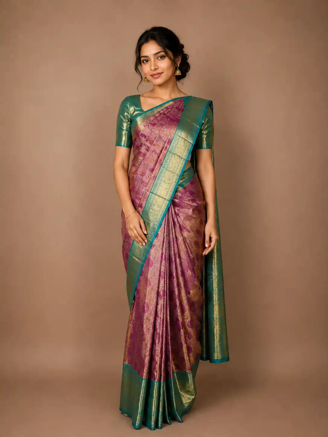 Pink Paisley and Floral Woven Pure Kanchipuram Silk Saree