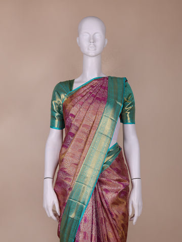Pink Paisley and Floral Woven Pure Kanchipuram Silk Saree - Diadem
