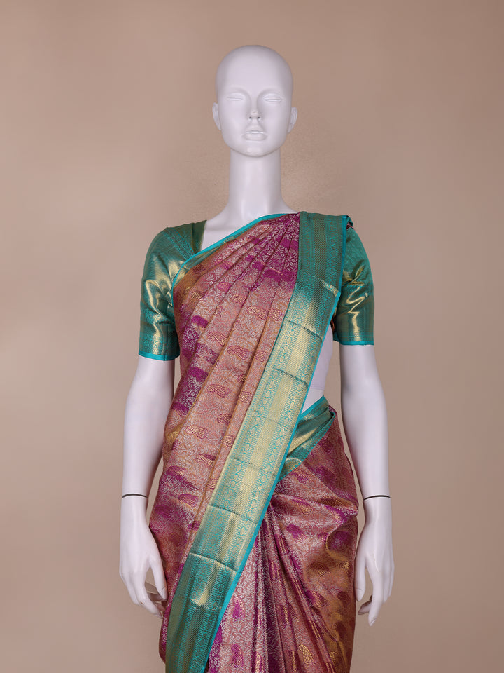 Pink Paisley and Floral Woven Pure Kanchipuram Silk Saree - Diadem
