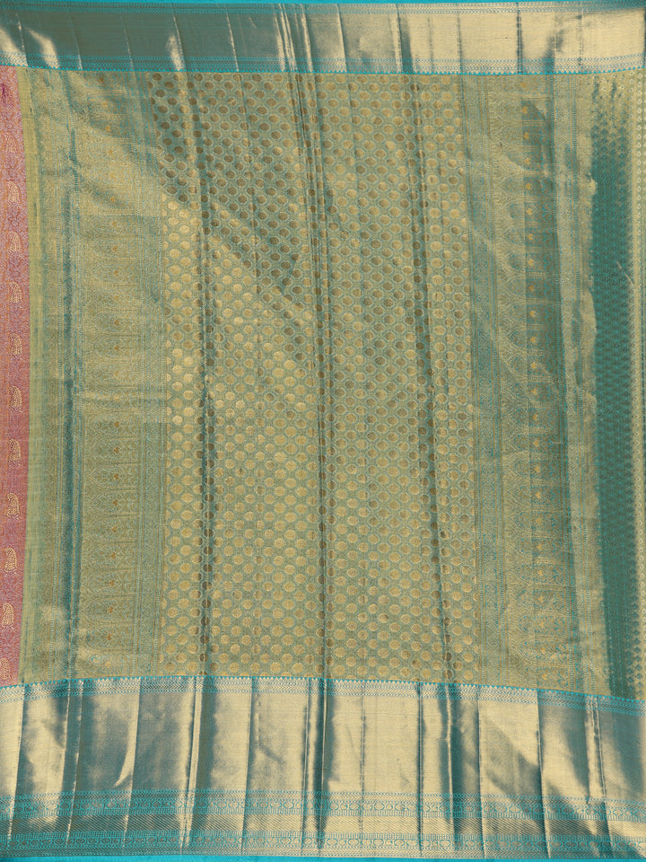 Pink Paisley and Floral Woven Pure Kanchipuram Silk Saree - Diadem