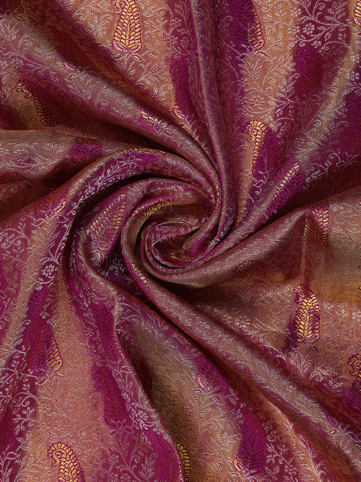 Pink Paisley and Floral Woven Pure Kanchipuram Silk Saree - Diadem