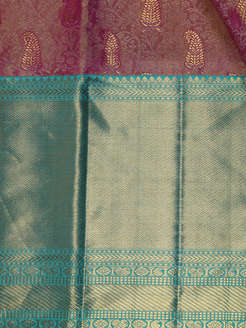 Pink Paisley and Floral Woven Pure Kanchipuram Silk Saree - Diadem