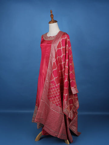 Pink Panel Anarkali Tissue Silk Salwar suit - Diadem