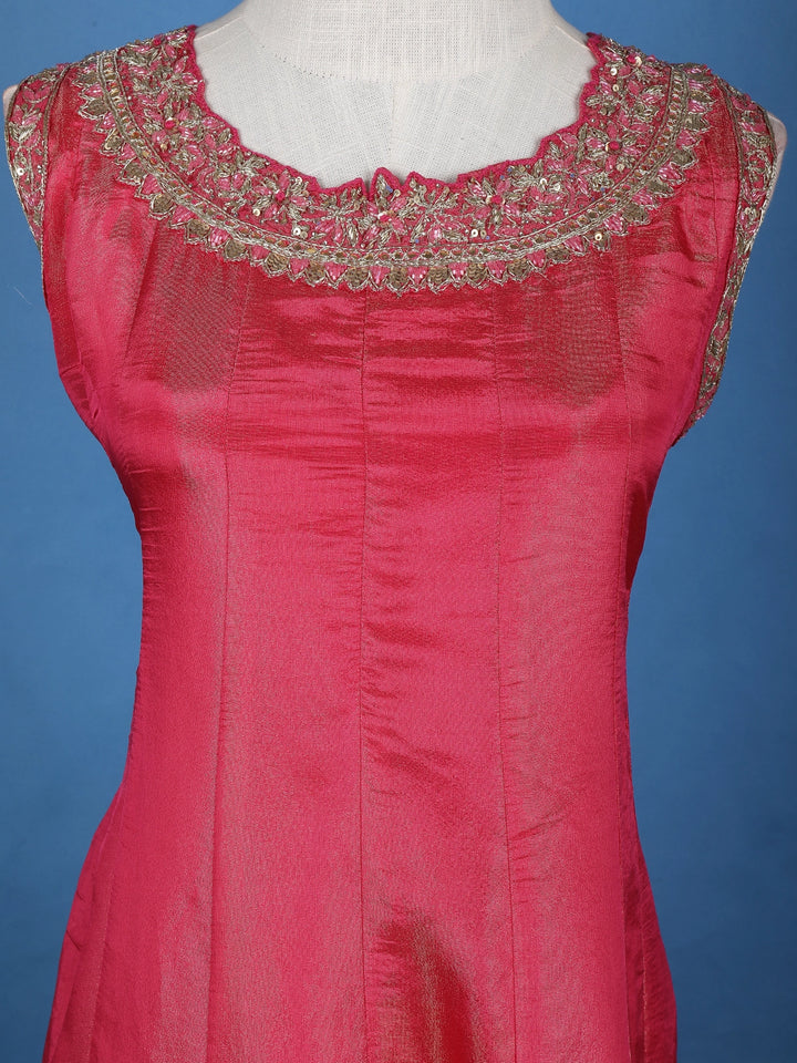Pink Panel Anarkali Tissue Silk Salwar suit - Diadem