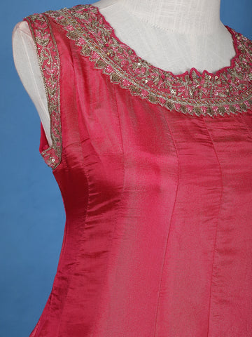 Pink Panel Anarkali Tissue Silk Salwar suit - Diadem