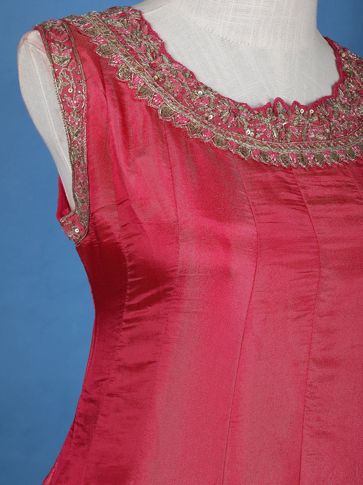 Pink Panel Anarkali Tissue Silk Salwar suit - Diadem