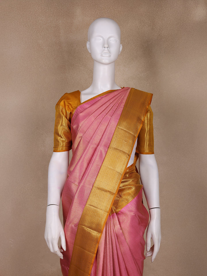Pink Plain Woven Pure Tissue Silk Saree With Zari Border - Diadem