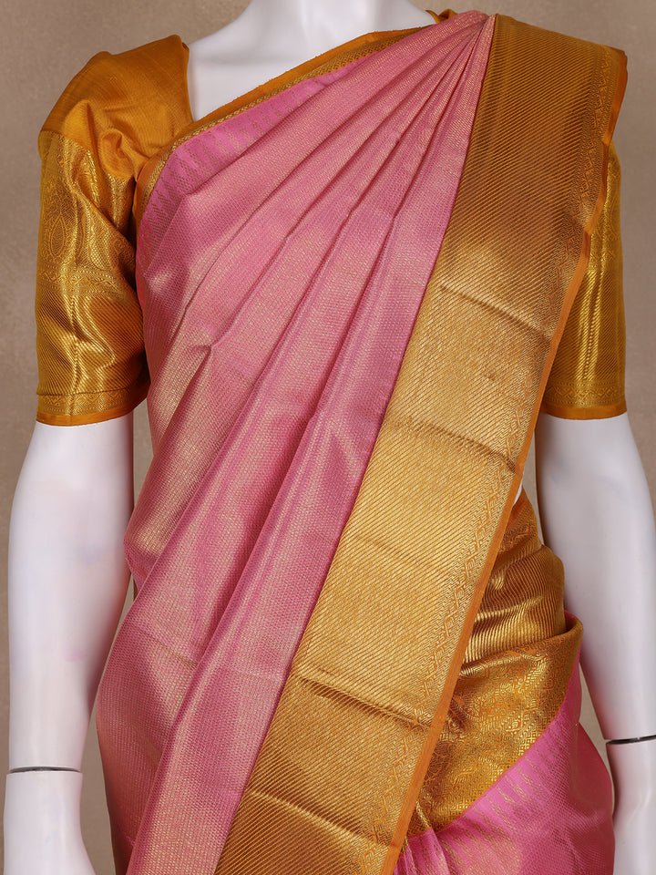 Pink Plain Woven Pure Tissue Silk Saree With Zari Border - Diadem