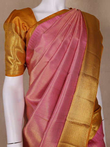 Pink Plain Woven Pure Tissue Silk Saree With Zari Border - Diadem
