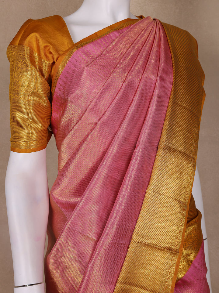 Pink Plain Woven Pure Tissue Silk Saree With Zari Border - Diadem