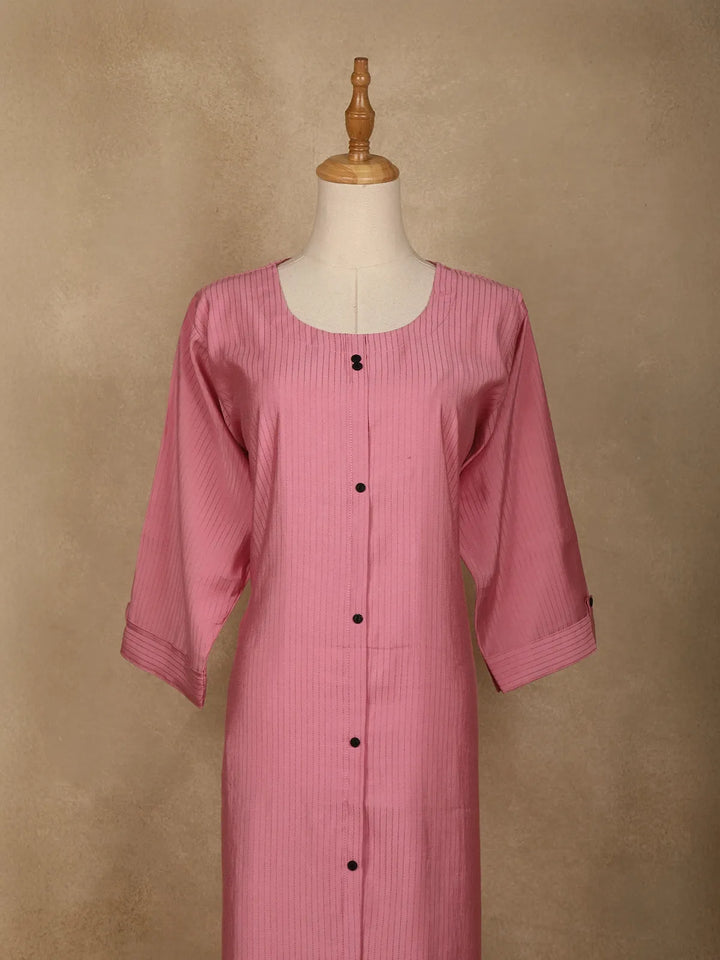 Pink Pleated Design Cotton Kurti - Diadem