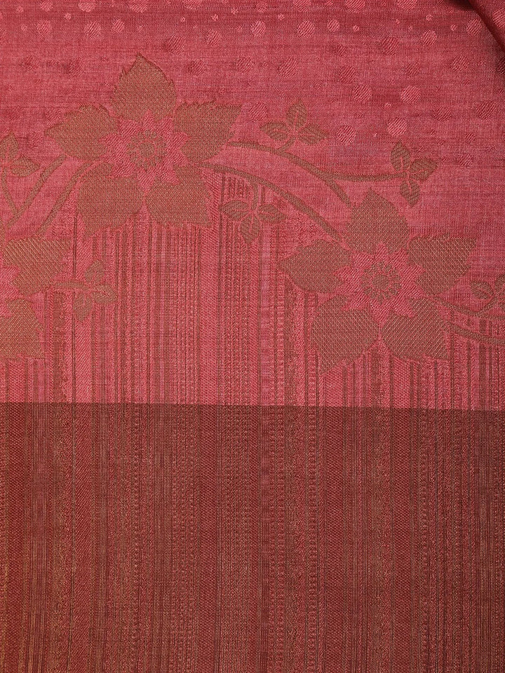 Pink Semi Tussar Silk Floral Designed Saree - Diadem