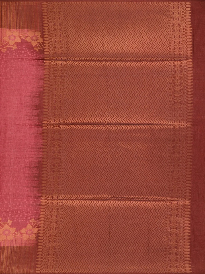 Pink Semi Tussar Silk Floral Designed Saree - Diadem