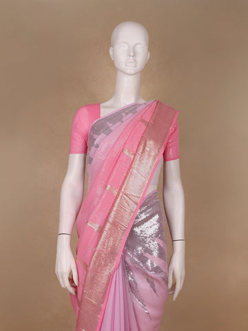 Pink Sequin Embellished Chiffon Saree - Diadem