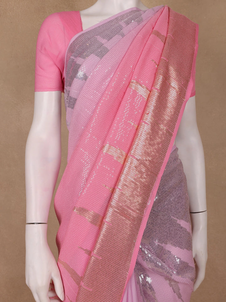 Pink Sequin Embellished Chiffon Saree - Diadem