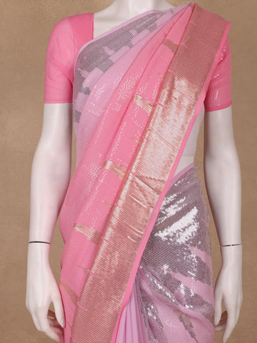 Pink Sequin Embellished Chiffon Saree - Diadem