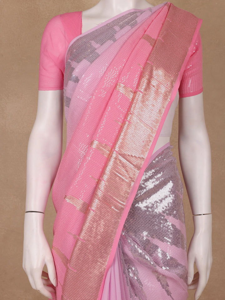 Pink Sequin Embellished Chiffon Saree - Diadem