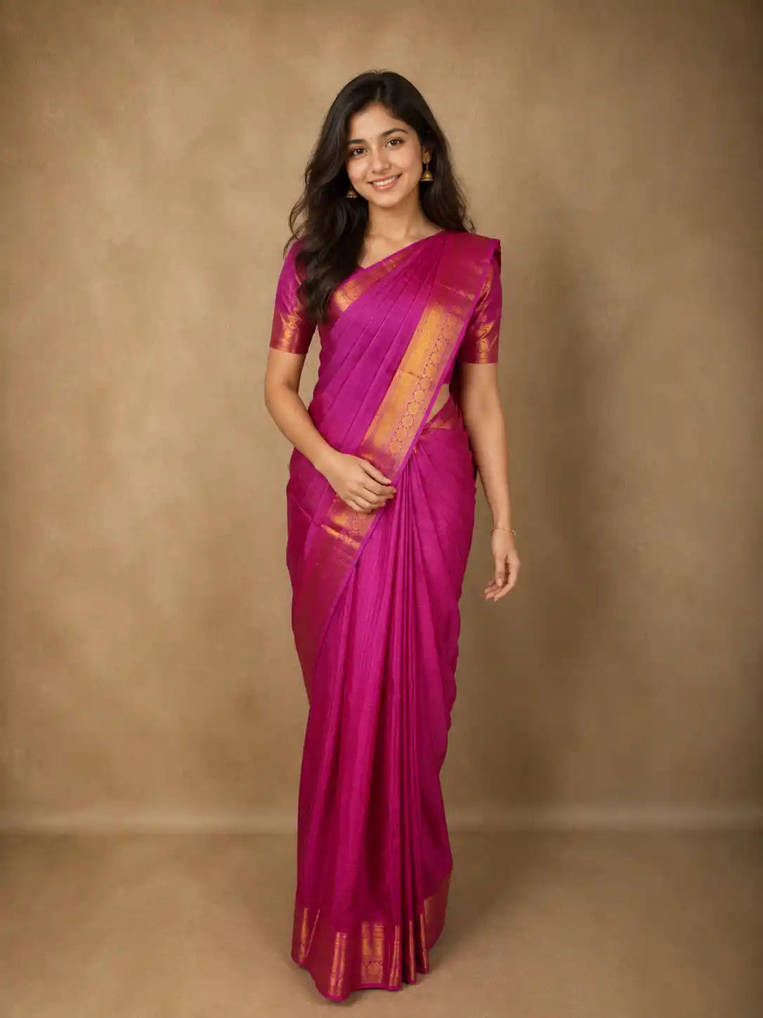 Pink Stripes Woven Pure Kanchipuram Silk Saree with Zari Border