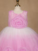 Pink & White Ombre Tulle Party Frock with Oversized 3D Rosettes - Diadem