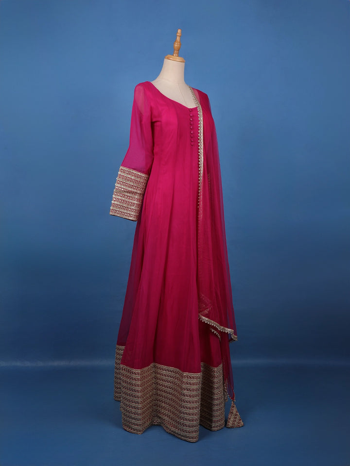 Pink panel Designed Anarkali Georgette Gown - Diadem