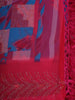 Pink and Blue Geometric Printed Design Chiffon Saree with Stone Embellished Border
