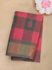 Pink and Green Checked Design Cotton Saree with Woven Border