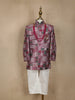 Pink and Green Patch Design Printed Kids Semi Silk Sherwani