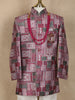 Pink and Green Patch Design Printed Kids Semi Silk Sherwani