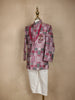 Pink and Green Patch Design Printed Kids Semi Silk Sherwani