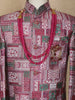 Pink and Green Patch Design Printed Kids Semi Silk Sherwani
