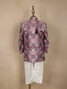 Pink and Green Patch Design Printed Kids Semi Silk Sherwani