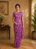 Pink and Purple Floral Printed Design Chiffon Saree