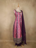 Pink and Purple Floral Woven Banarasi Silk Palazzo Suit with Sheer Dupatta
