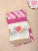 Pink and White Striped Printed Design Linen Cotton Saree with Floral Border