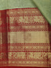 Pista Green Brocade Woven Pure Kanchipuram Silk Saree With Contrast Red Zari Border