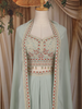Pista Green Embroidered Design Georgette Skirt Top with Cape Jacket