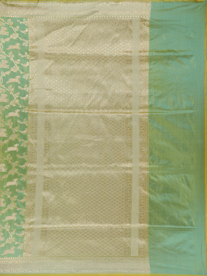 Pista Green Floral Design Banarasi Silk Saree - Diadem