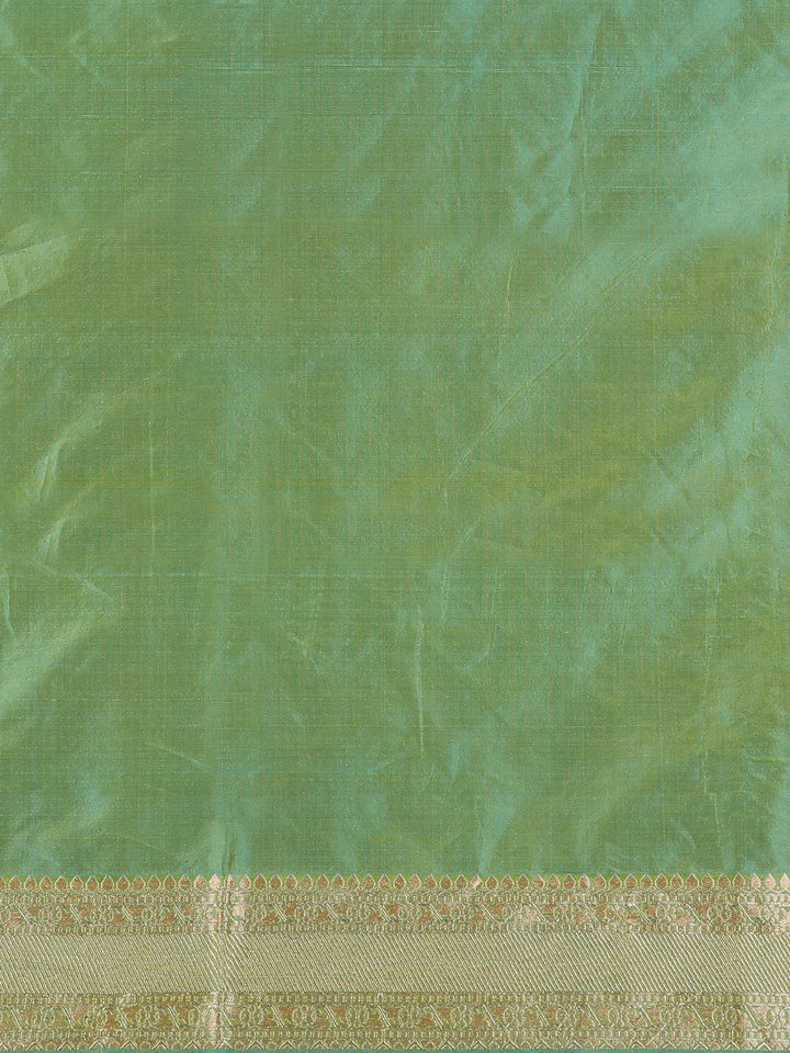Pista Green Floral Design Banarasi Silk Saree - Diadem