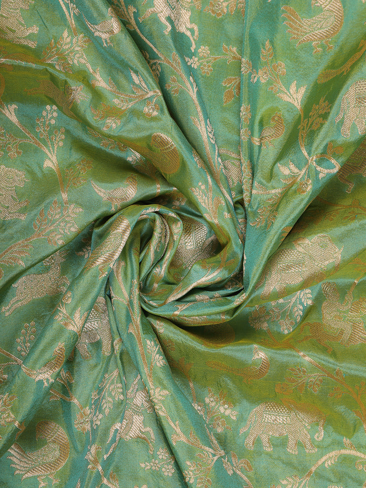 Pista Green Floral Design Banarasi Silk Saree - Diadem